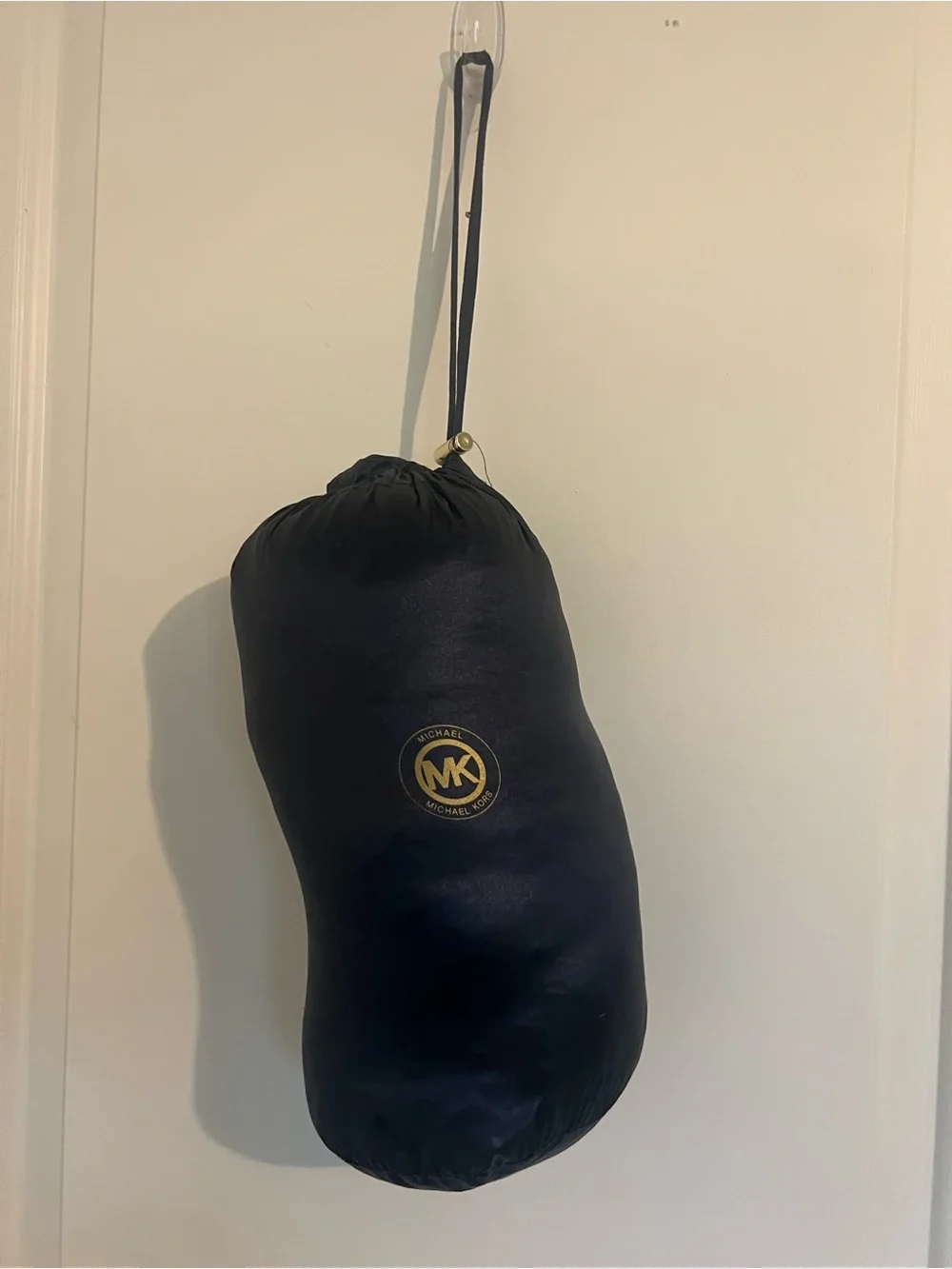 Michael Kors Navy Long Quilted Packable Puffer Coat with Gold-Tone Hardware